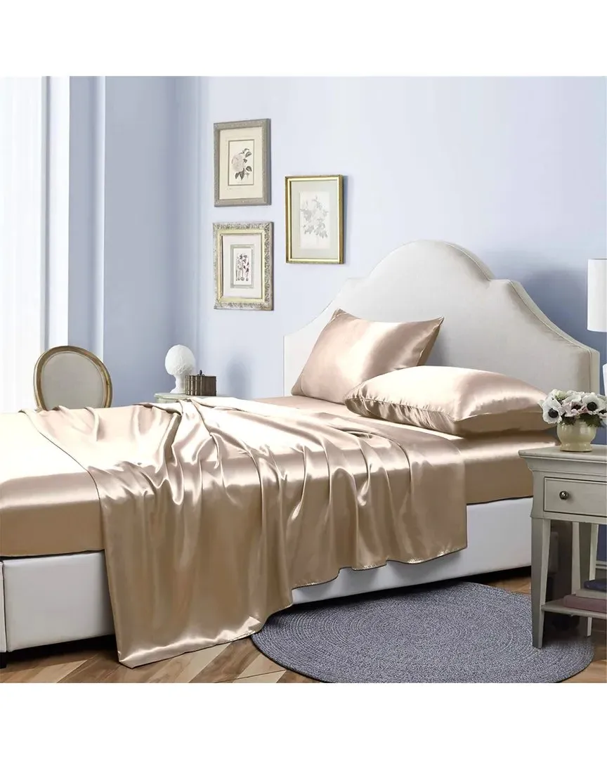 Silky Satin 4pc Sheet Set - Taupe, Polyester