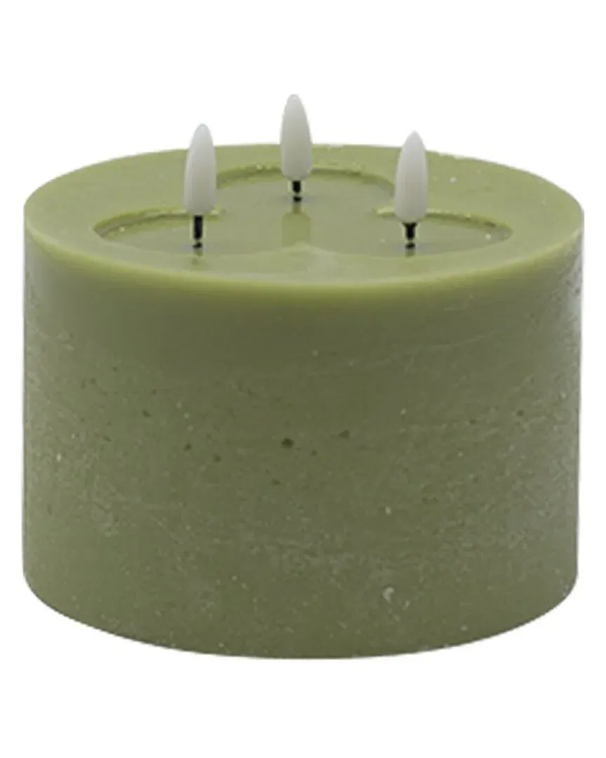 3-Wick Small Flameless Candle - Green, Wax
