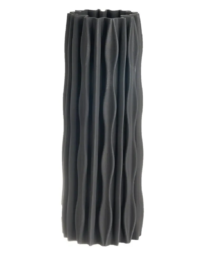 Ceramic 3D Printed Vase - Black, Mango Wood