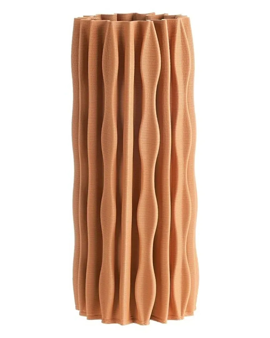 Ceramic 3D Printed Vase - Orange, Mango Wood