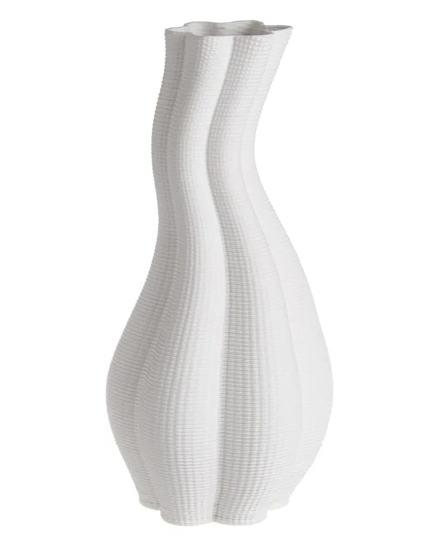 Ceramic 3D Printed Vase - White, Mango Wood