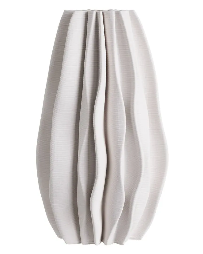 Ceramic 3D Printed Vase - White, Mango Wood