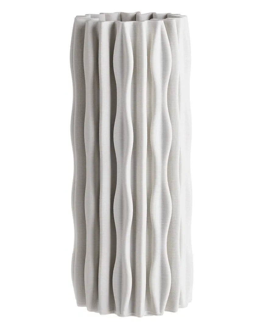 Ceramic 3D Printed Vase - White, Mango Wood