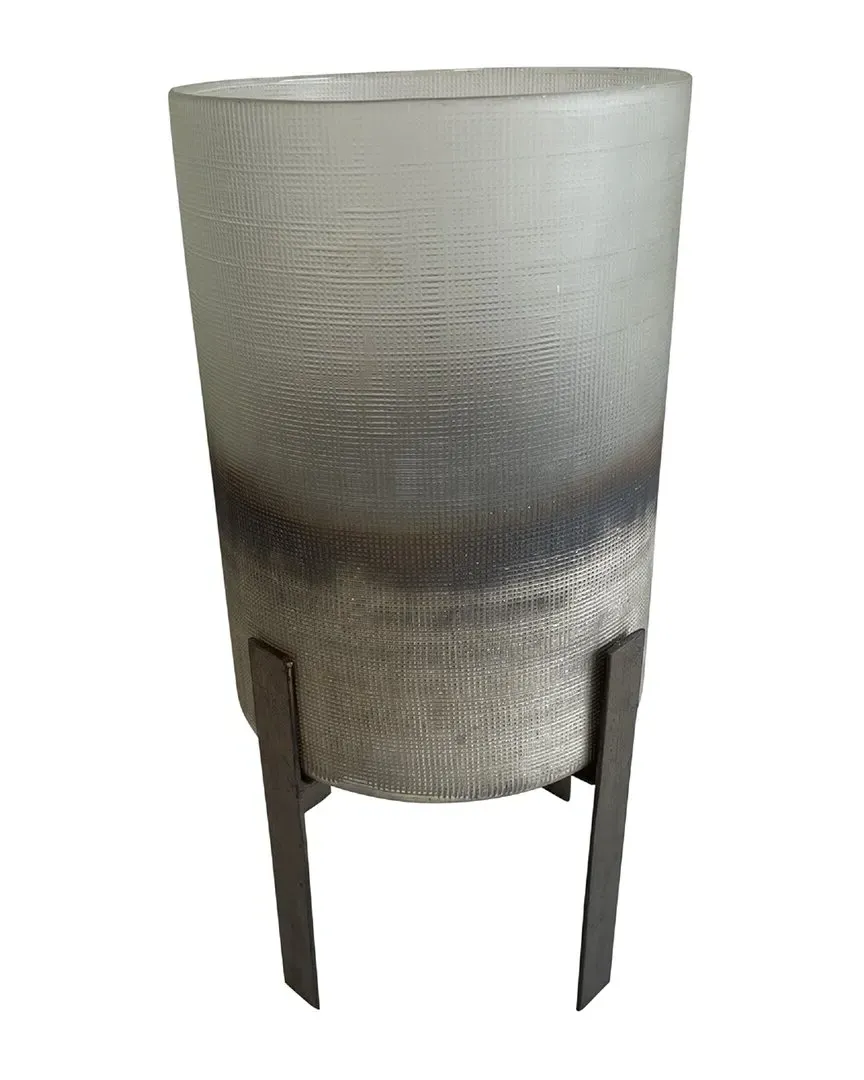 Glass Candle Holder Silver Hand Etching - Clear