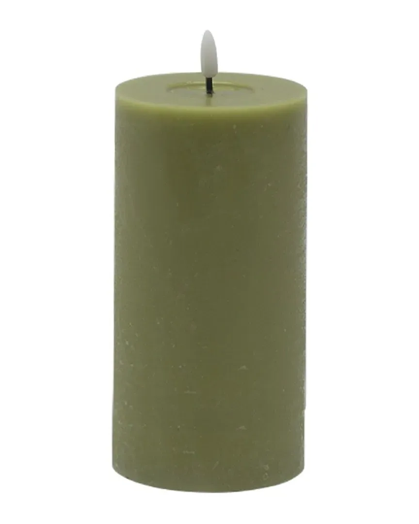 Large Flameless Pillar Candle - Green, Wax