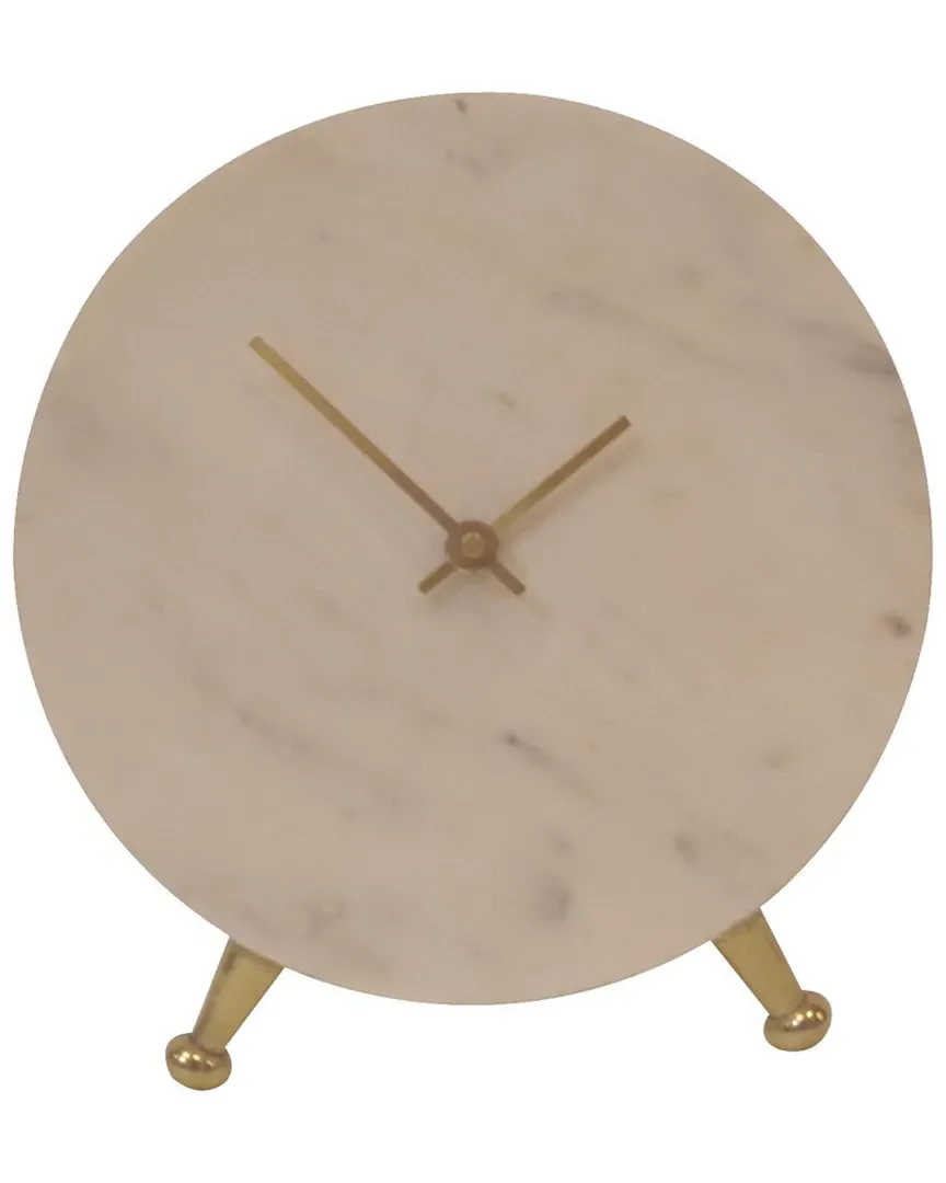 Large Round Table Clock - White, Marble image