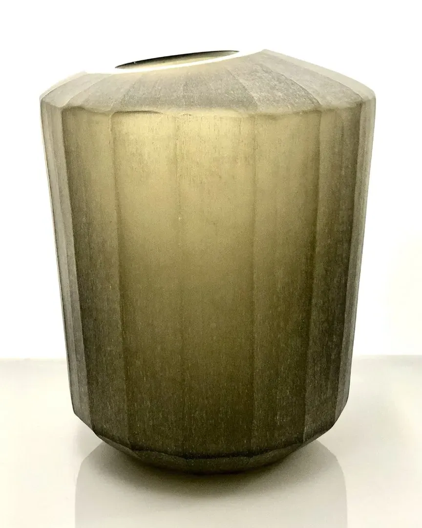 Long Vase Flat Cut Stone Finish - Smoke, Glass