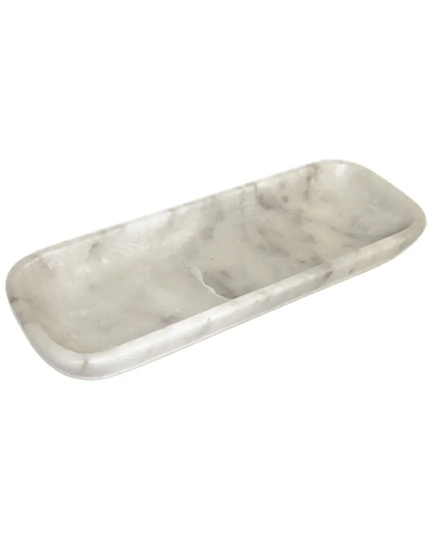 Organic Shaped Rectangular Bowl - White, Marble image