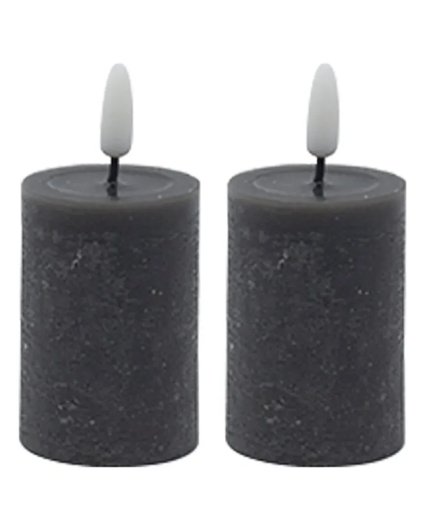 Set of 2 Flameless Pillar Candles - Grey, Wax