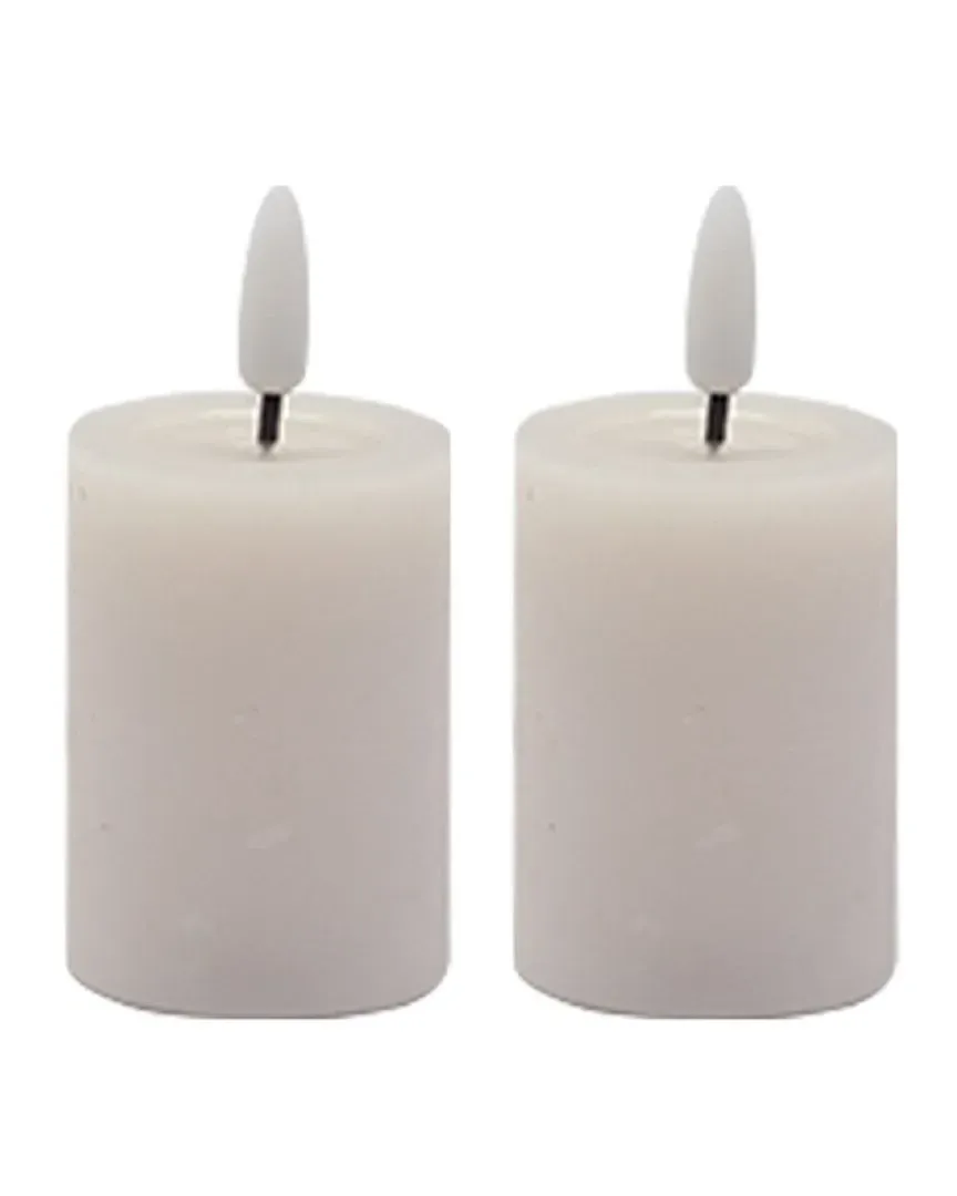Set of 2 Flameless Pillar Candles - Pink, Wax