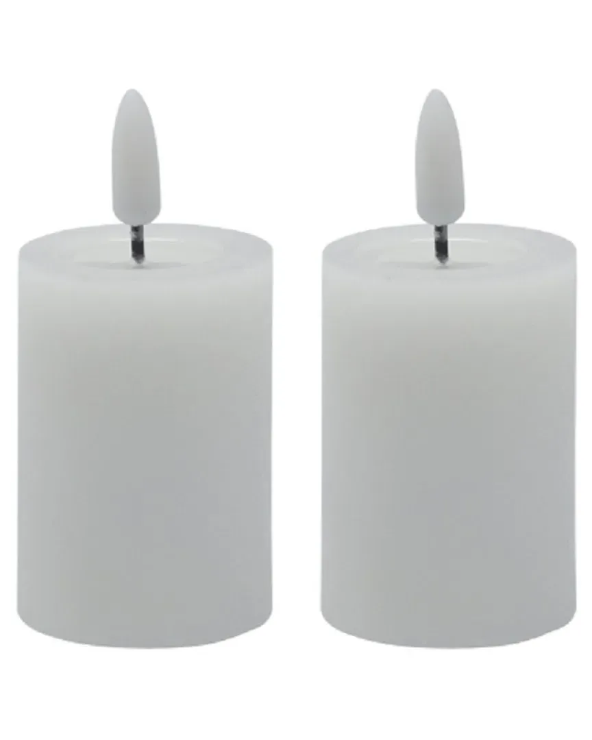 Set of 2 Flameless Pillar Candles - White, Wax