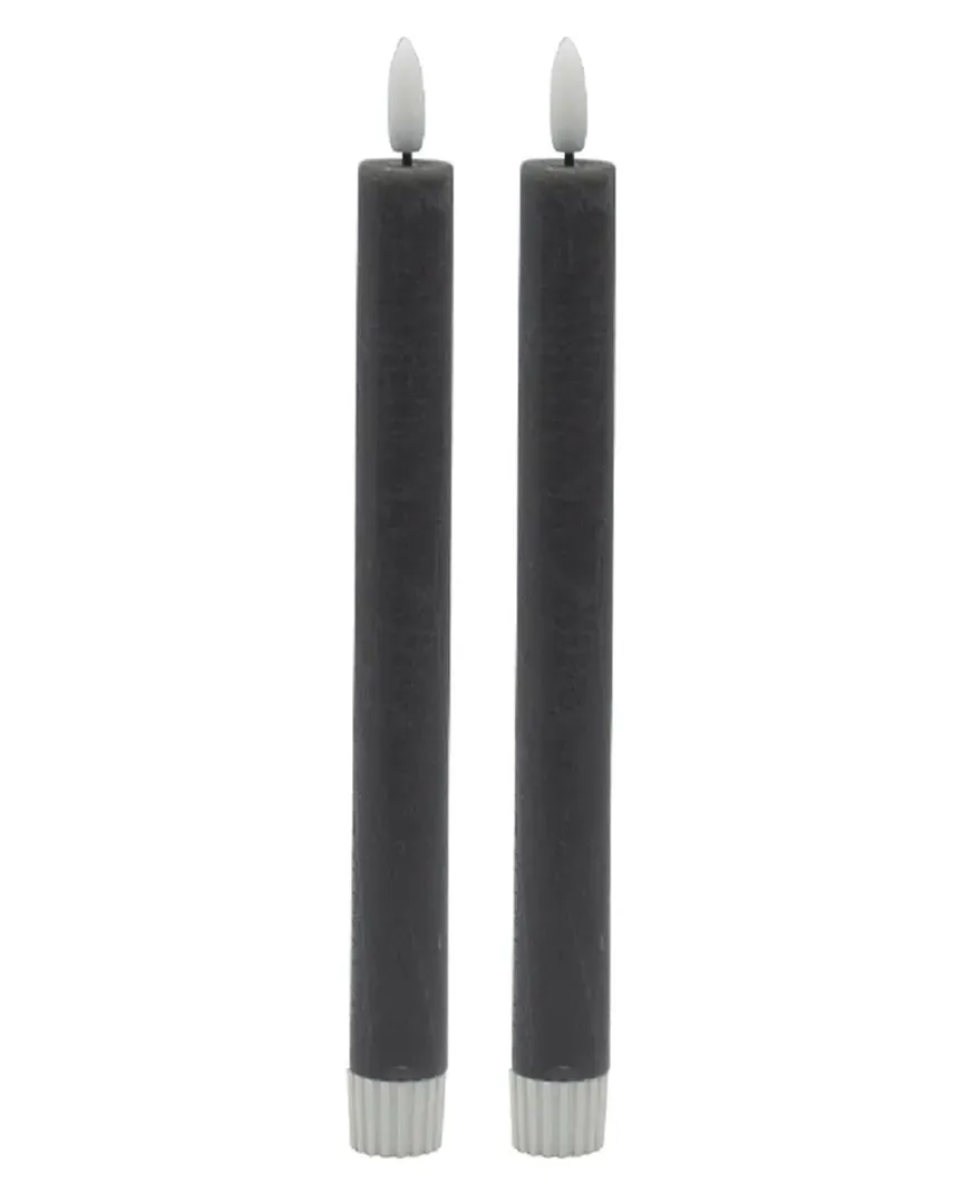 Set of 2 Medium Flameless Taper Candles - Gray, Wax