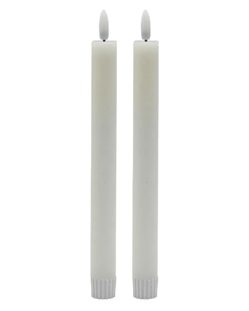 Set of 2 Medium Flameless Taper Candles - White, Wax