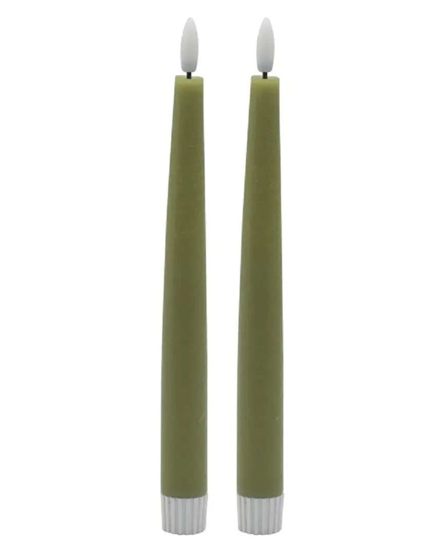 Set of 2 Pointed Flameless Taper Candles - Green
