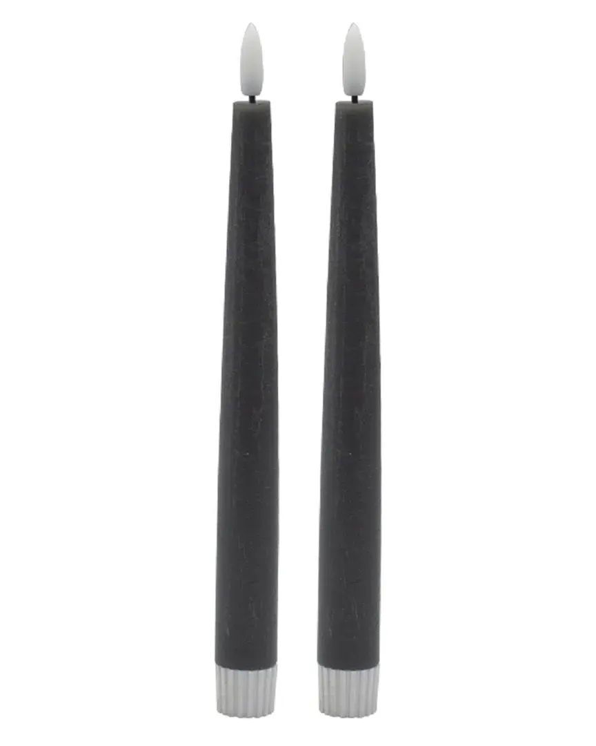 Set of 2 Pointed Flameless Taper Candles - Grey