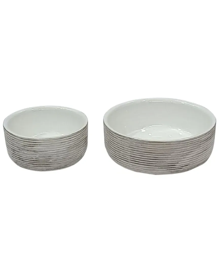 Set of 2 Round Wooden Bowls - White, Mango Wood image