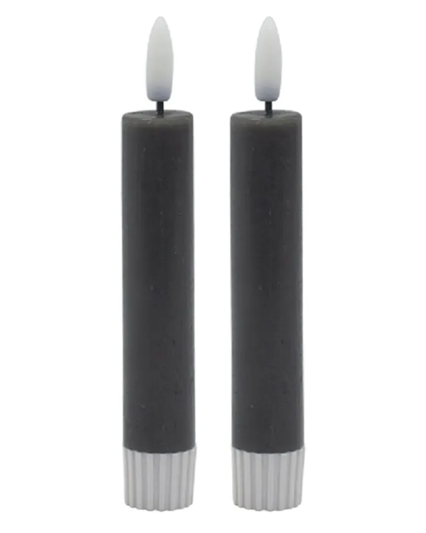 Set of 2 Small Flameless Taper Candles - Grey