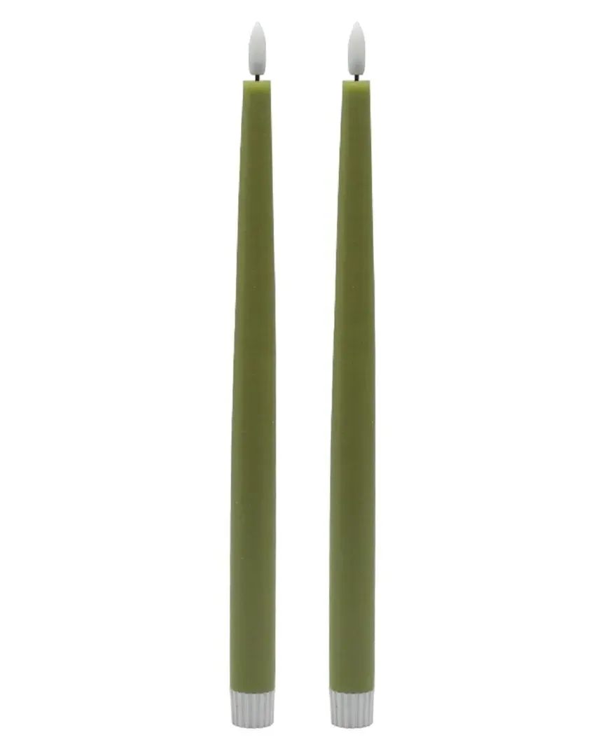 Set of 2 Tall Flameless Taper Candles - Green