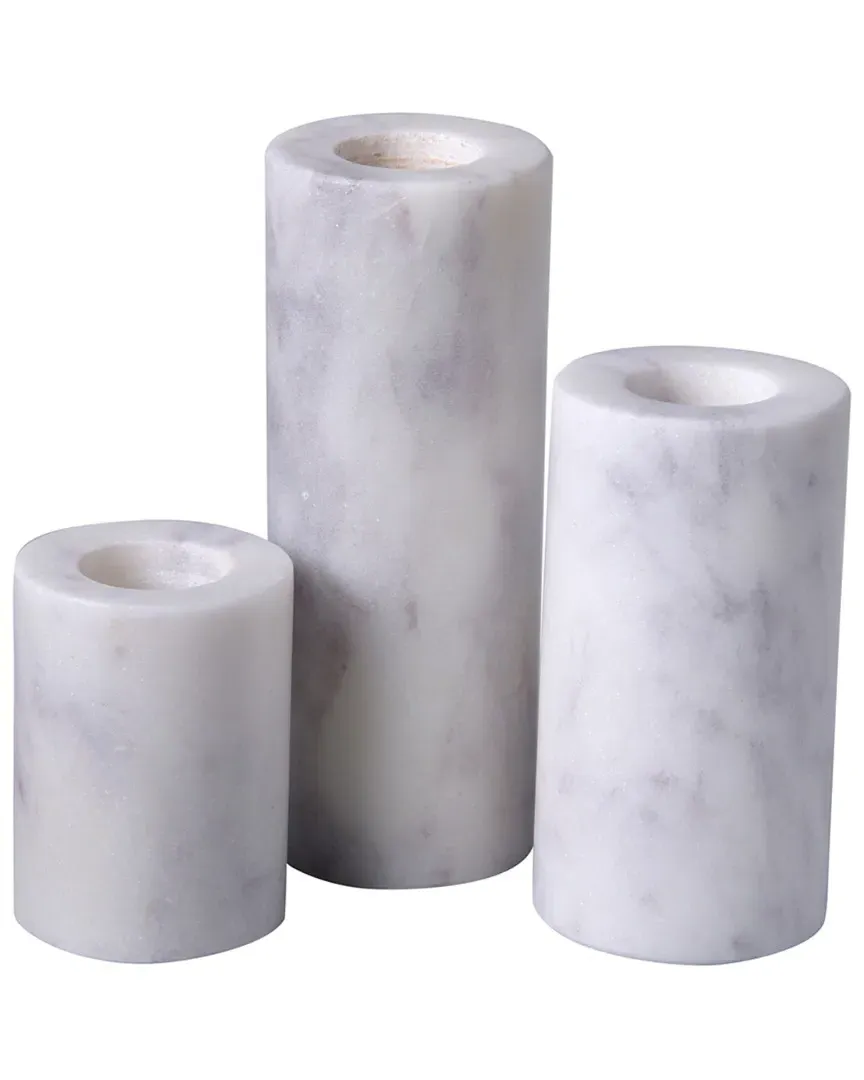 Set of 3 Marble Cylinder Taper Holders - White