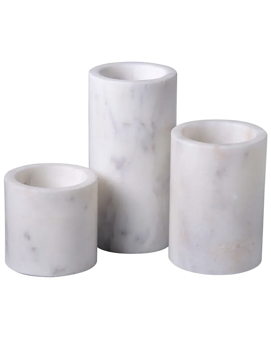 Set of 3 Marble Cylinder Votive Holders - White image
