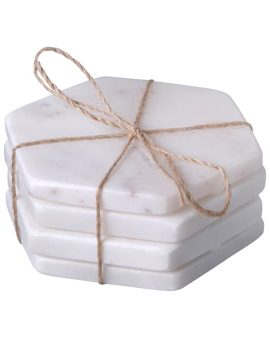 Set of 4 Hex Coasters - White, Marble image