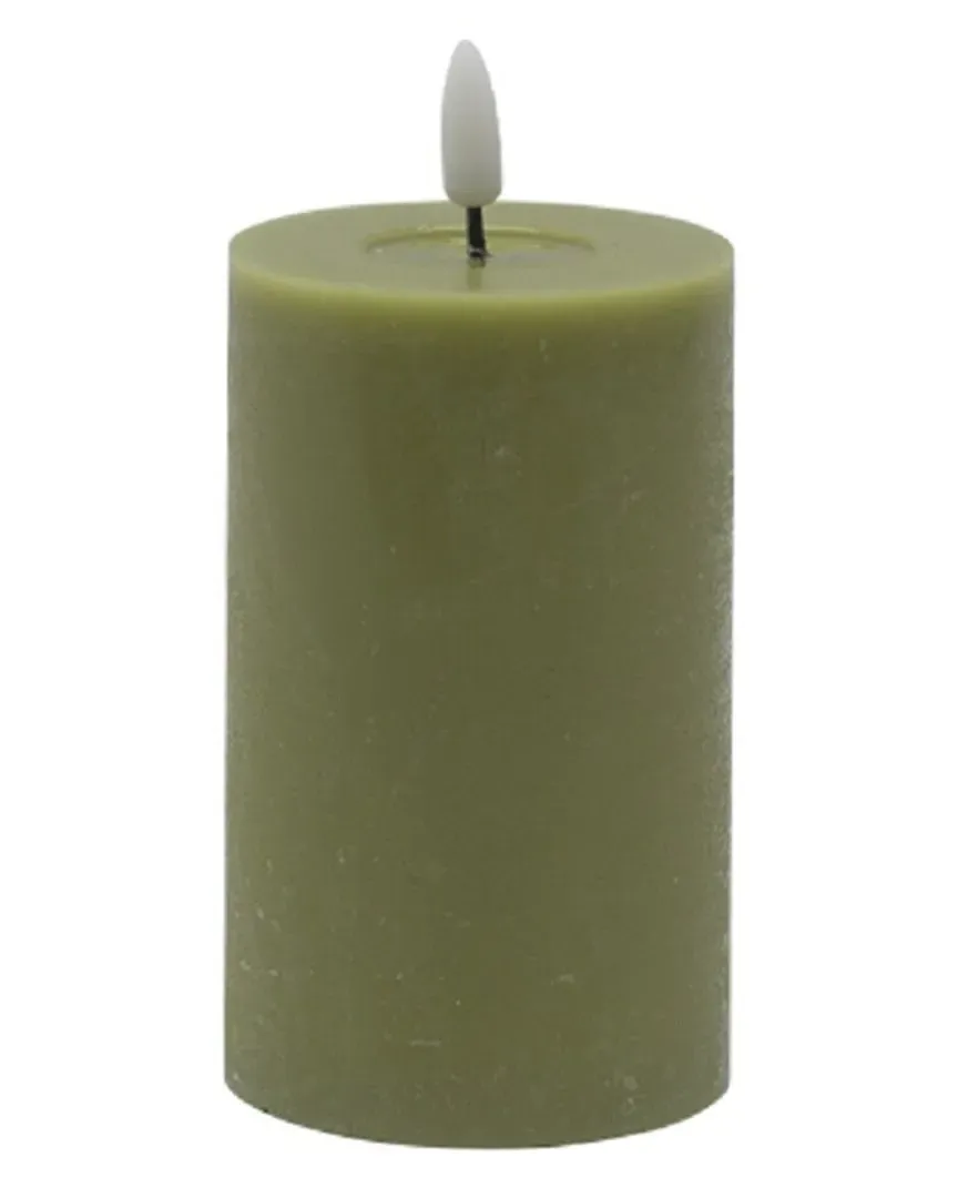 Small Flameless Pillar Candle - Green, Wax image