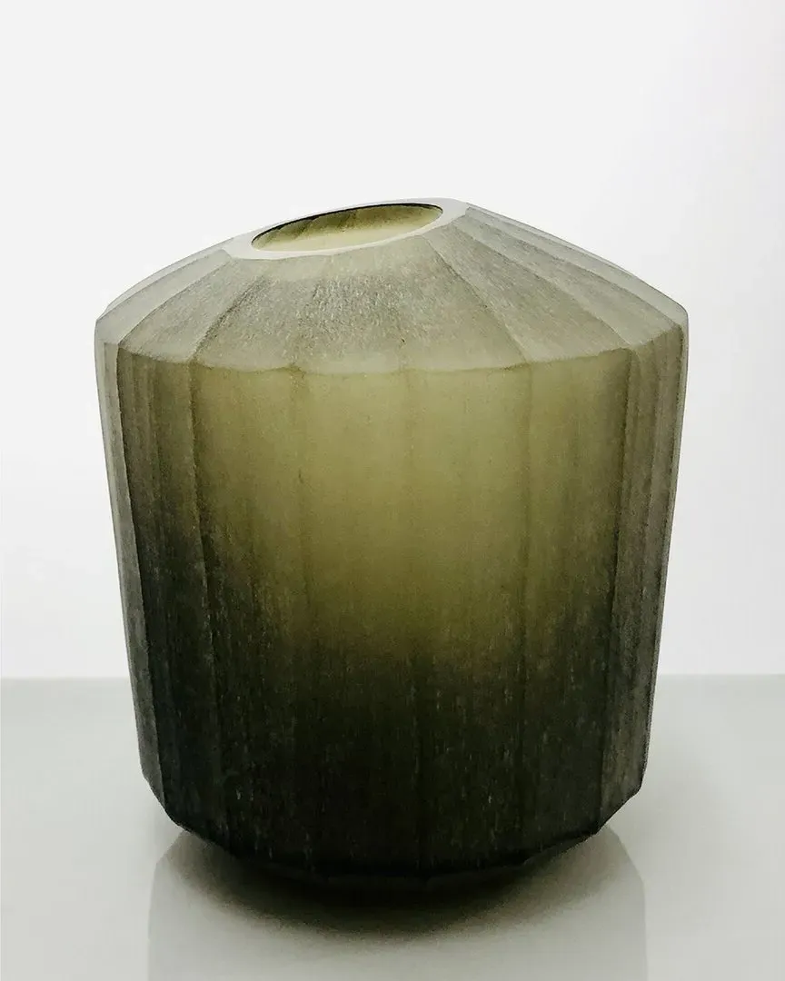 Standard Vase Flat Cut Stone Finish - Smoke, Glass
