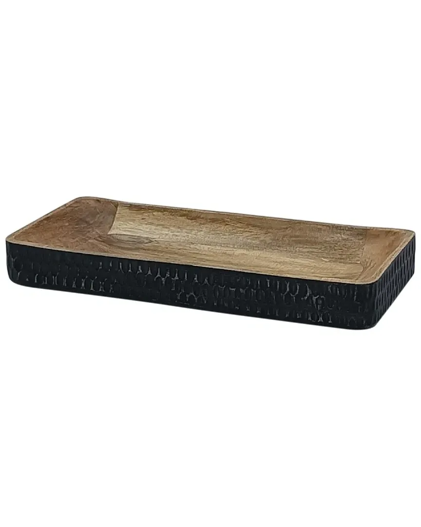 Wooden Carved Rectangular Dough Bowl - Black, Mango Wood image