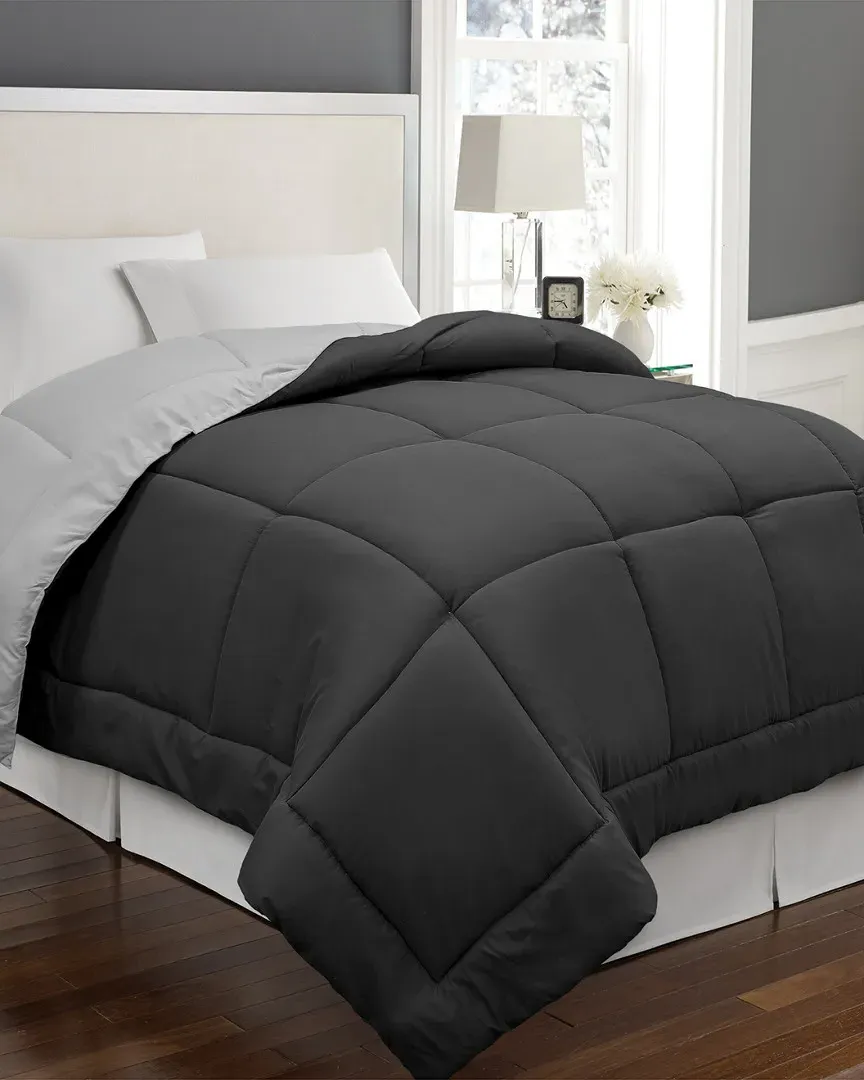 Reversible Down Alternative Comforter - Black, Microfiber image