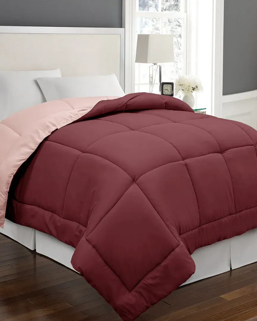 Reversible Down Alternative Comforter - Burgundy, Microfiber