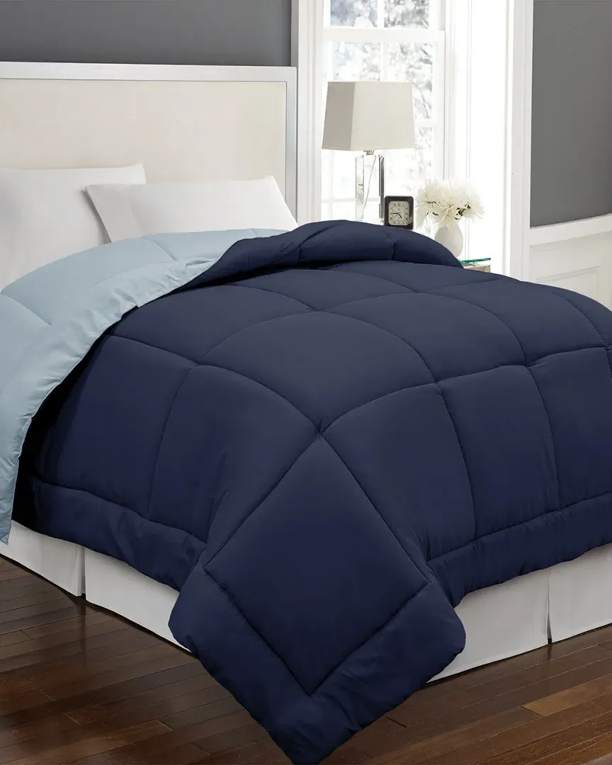 Reversible Down Alternative Comforter - Navy, Microfiber