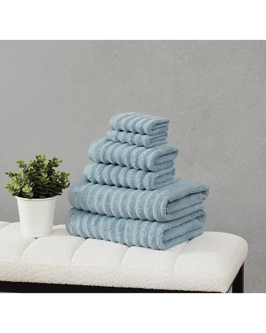 Ribbed Zero Twist 6pc Towel Set - Light Grey, Cotton
