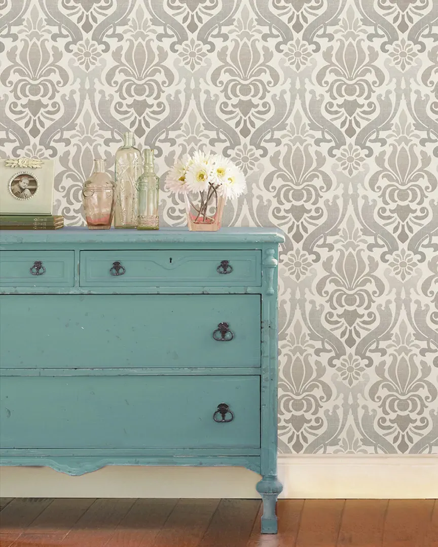 Nouveau Damask Peel And Stick Wallpaper - Grey image