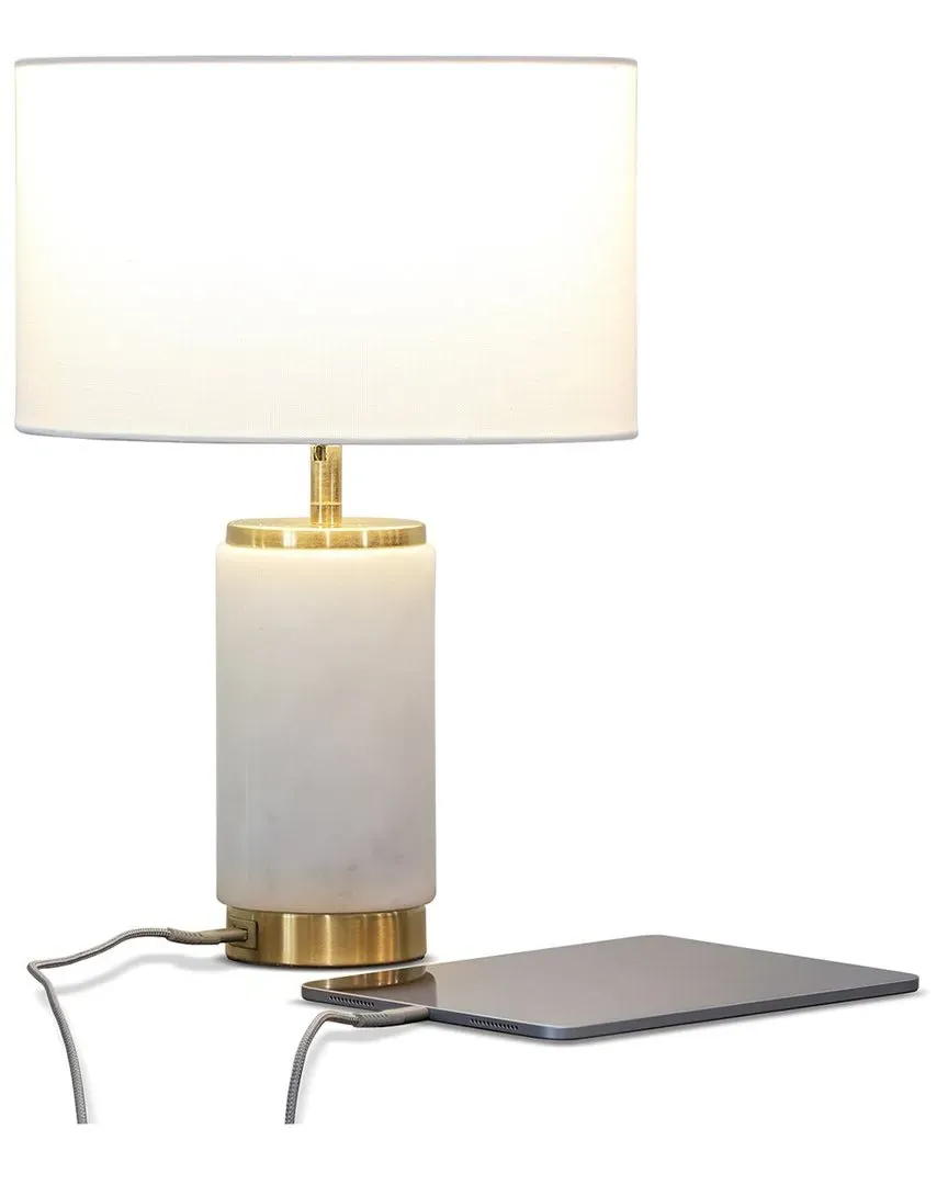 Arden LED Table Lamp with USB Port - White, Marble image