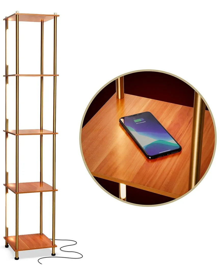 Aria LED Floor Lamp with Storage - Brass