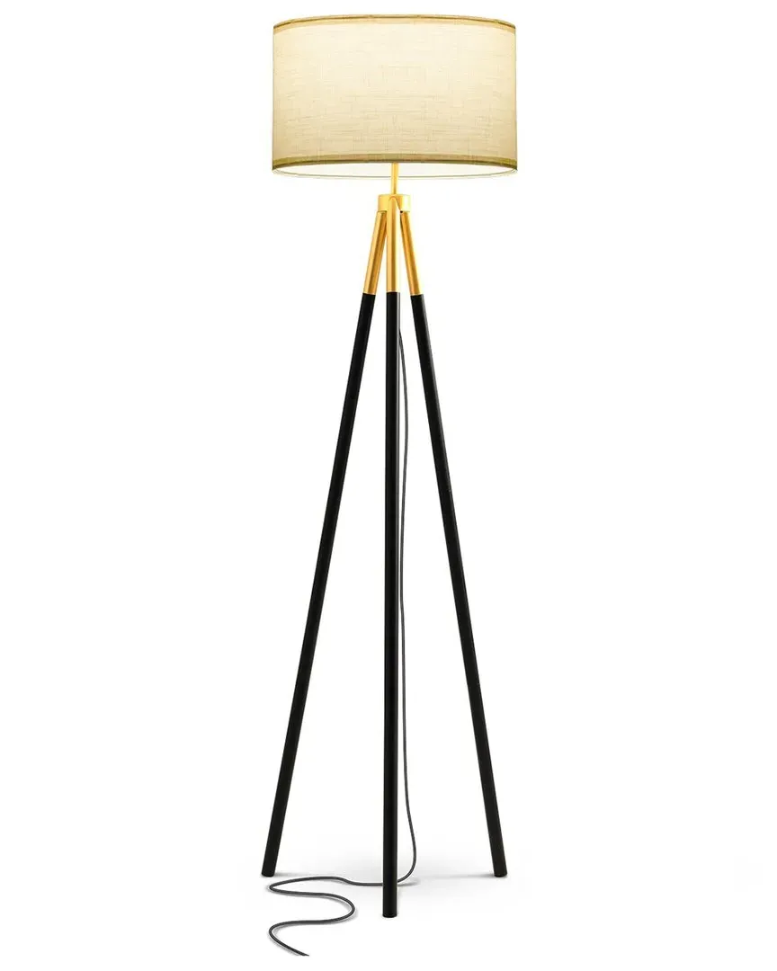 Levi Tripod Floor Lamp with Drum Shade - Brass, Linen