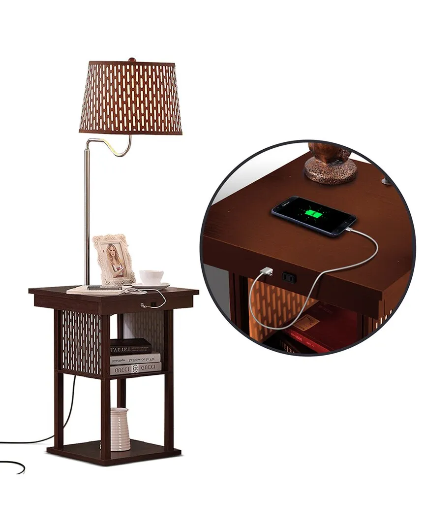 Madison Side Table & Lamp with USB Port - Brown image