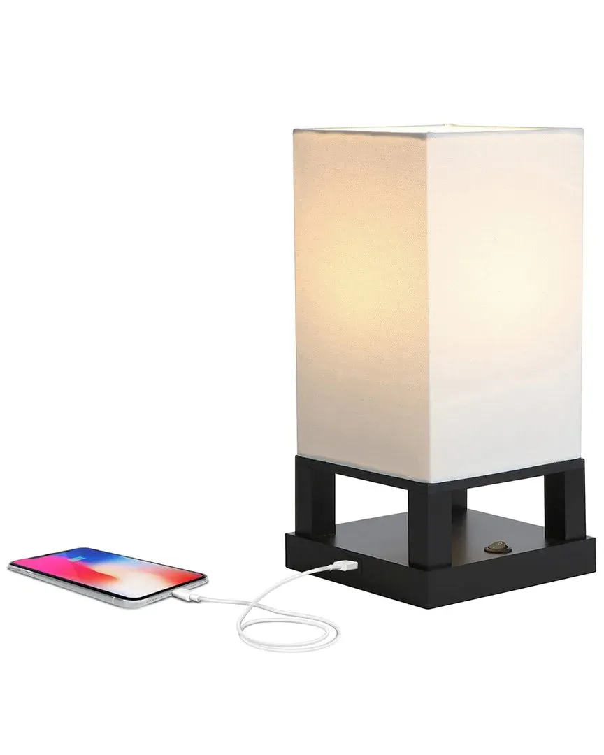 Maxwell LED Table Lamp with USB Port - Black, Wood image