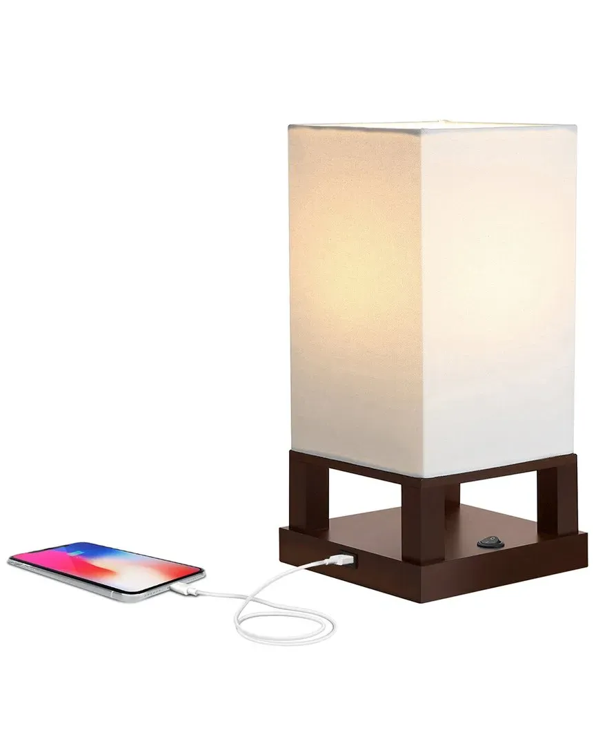 Maxwell LED Table Lamp with USB Port - Brown, Wood