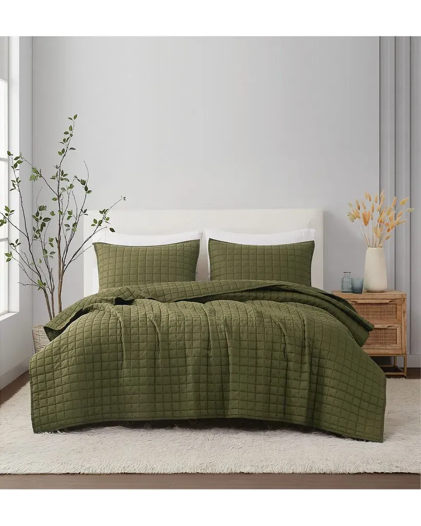 3-Piece Quilt Set - Moss Green, Linen