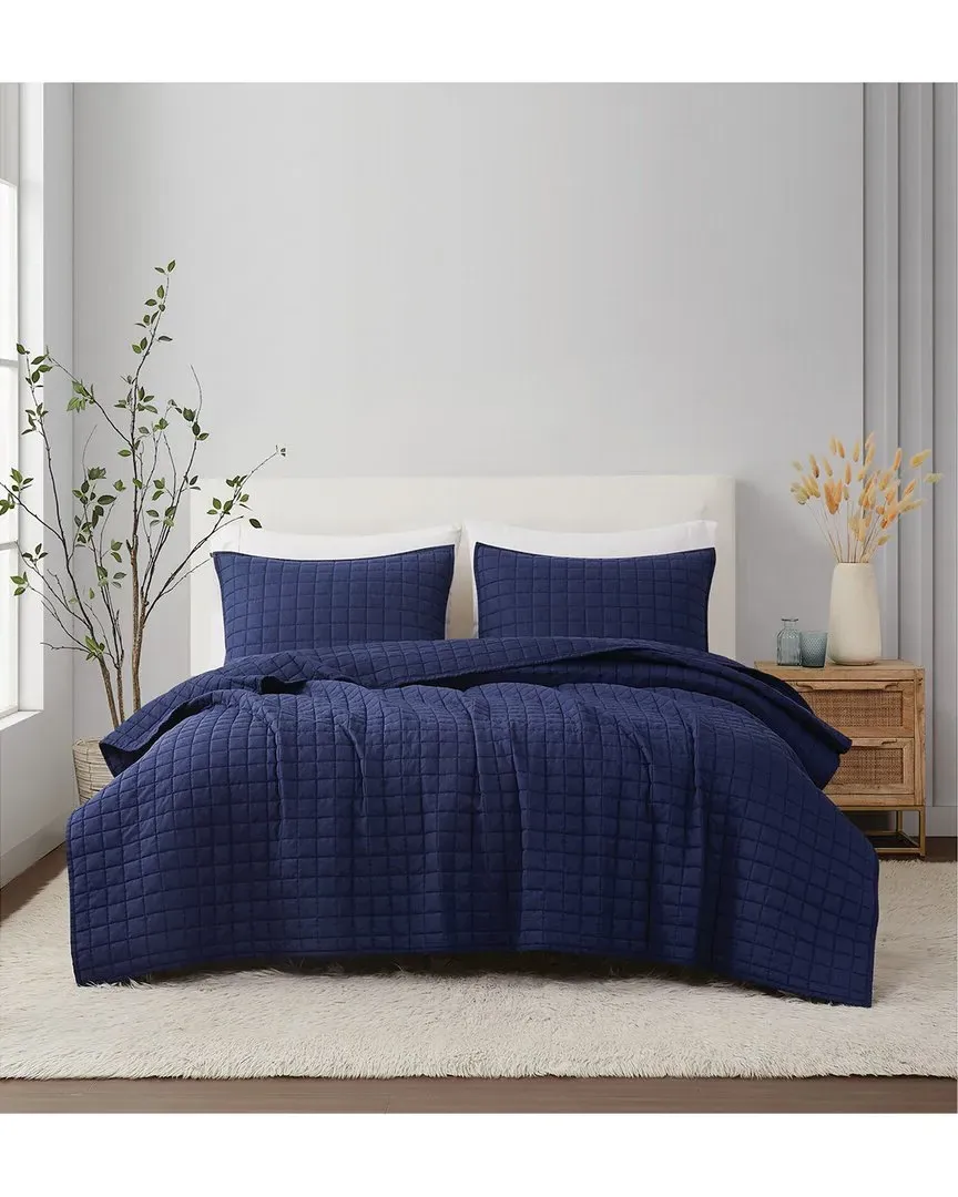 3-Piece Quilt Set - Navy Blue, Linen