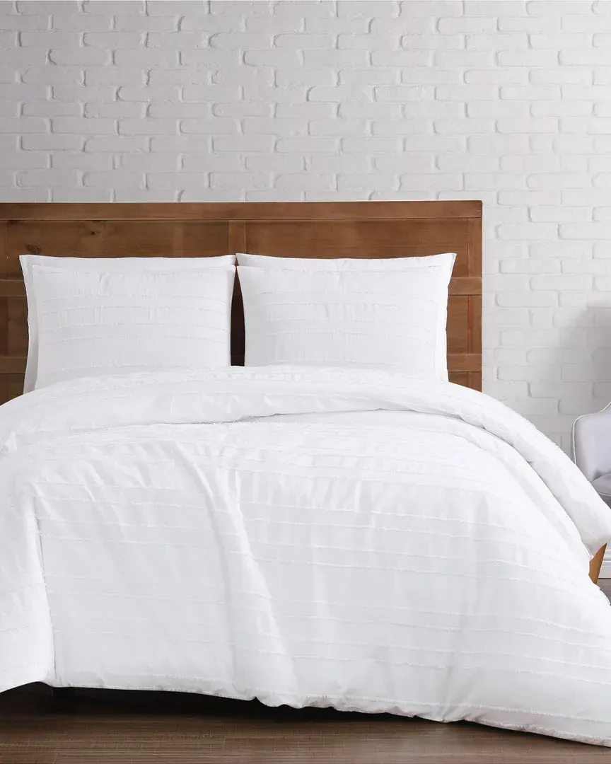 Carlisle Stripe 3pc Duvet Cover Set - White, Cotton