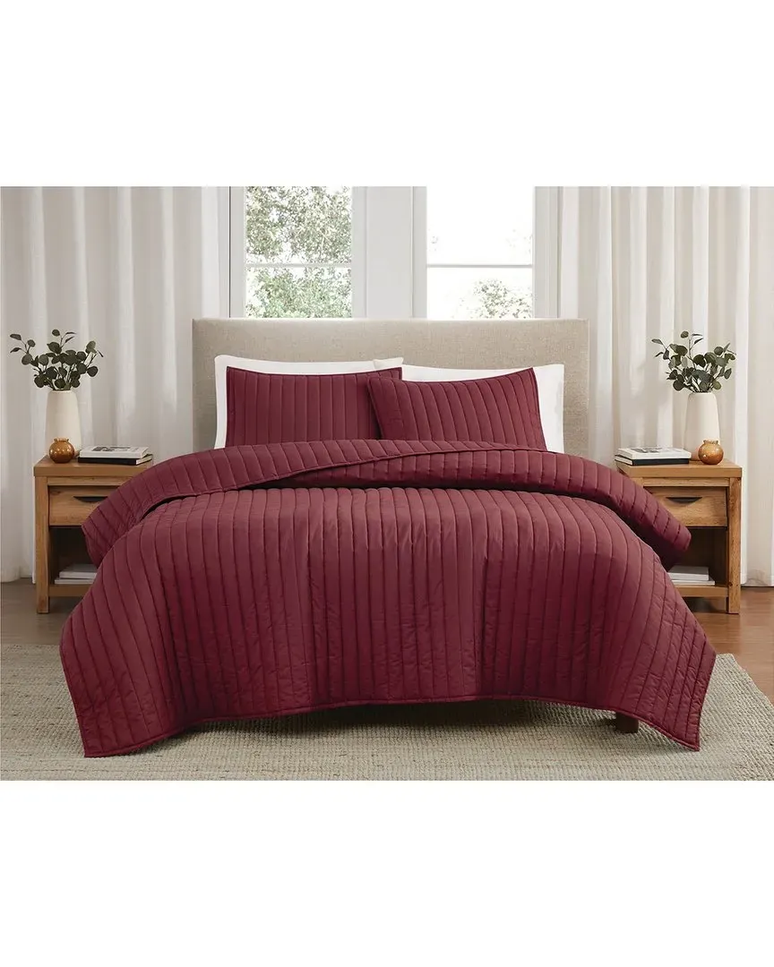 Cotton Percale Quilt Set - Burgundy