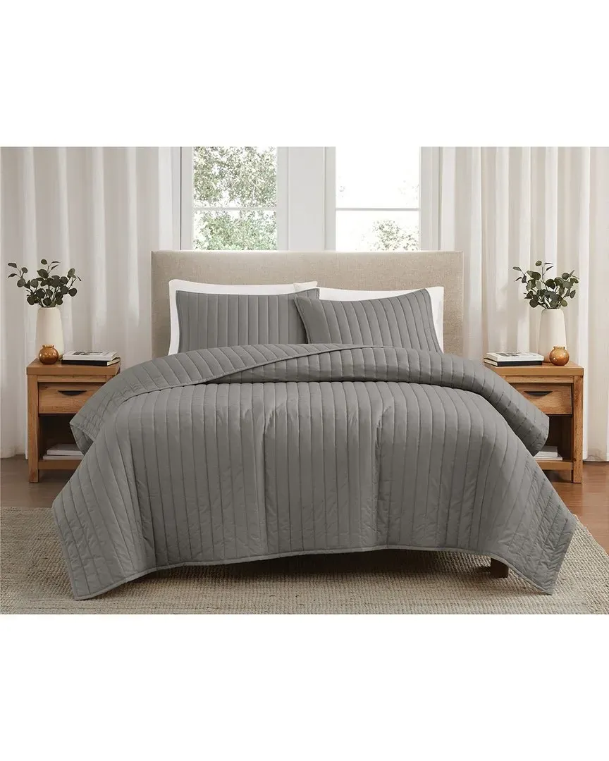 Cotton Percale Quilt Set - Grey