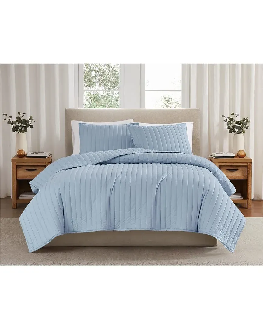Cotton Percale Quilt Set - Sky Blue