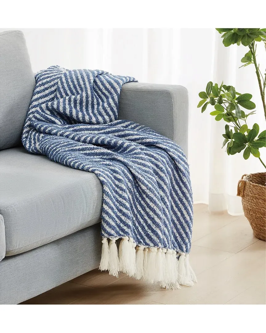 Diagonal Chenille Stripe Throw - Blue image