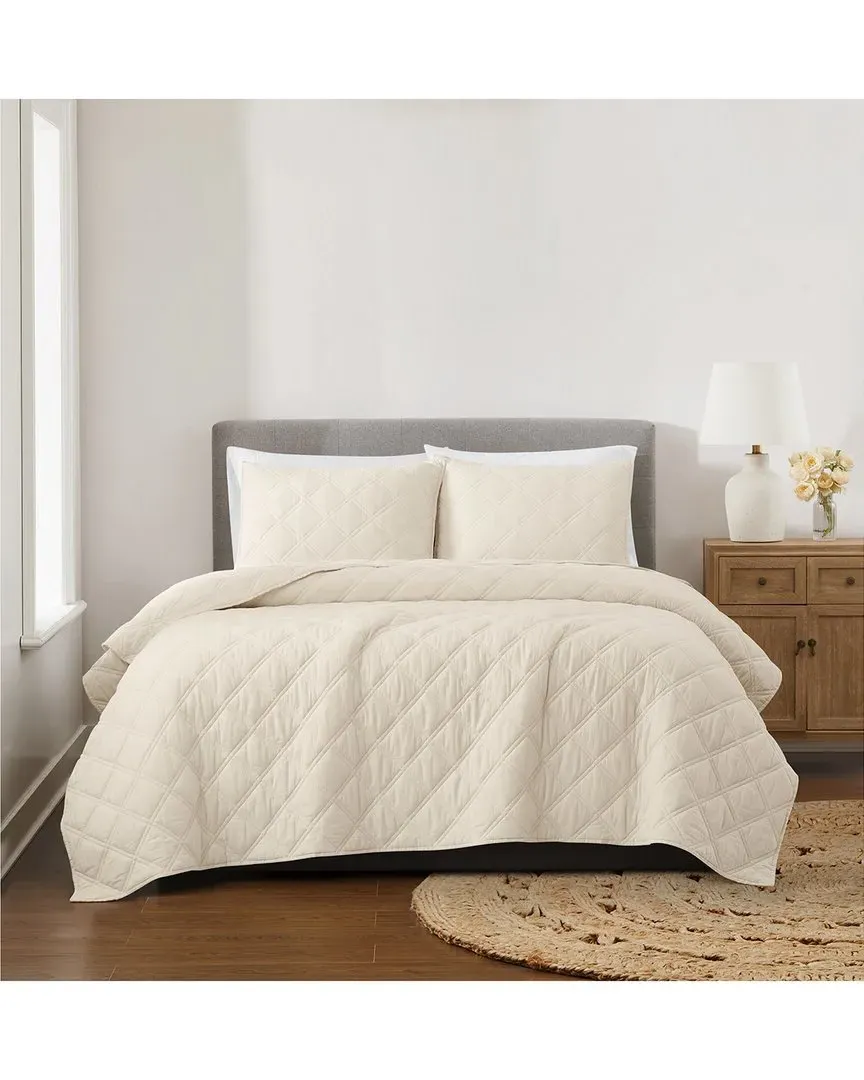 Diamond Washed Cotton Quilt Set - Natural