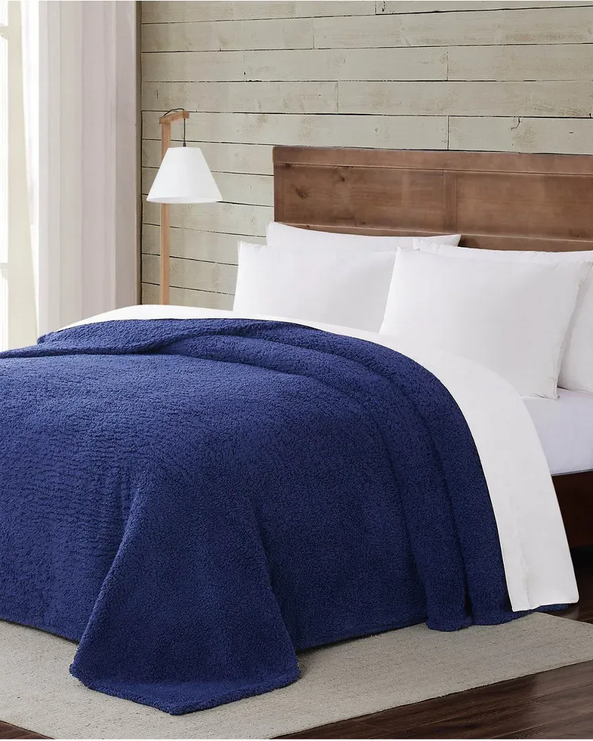 Marshmallow Sherpa Blanket - Navy, Polyester