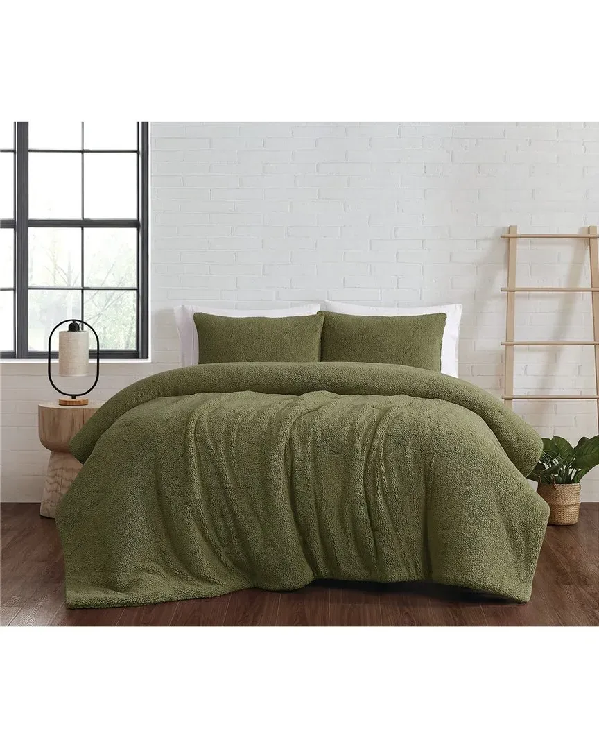 Marshmallow Sherpa Comforter Set - Olive Green, Polyester