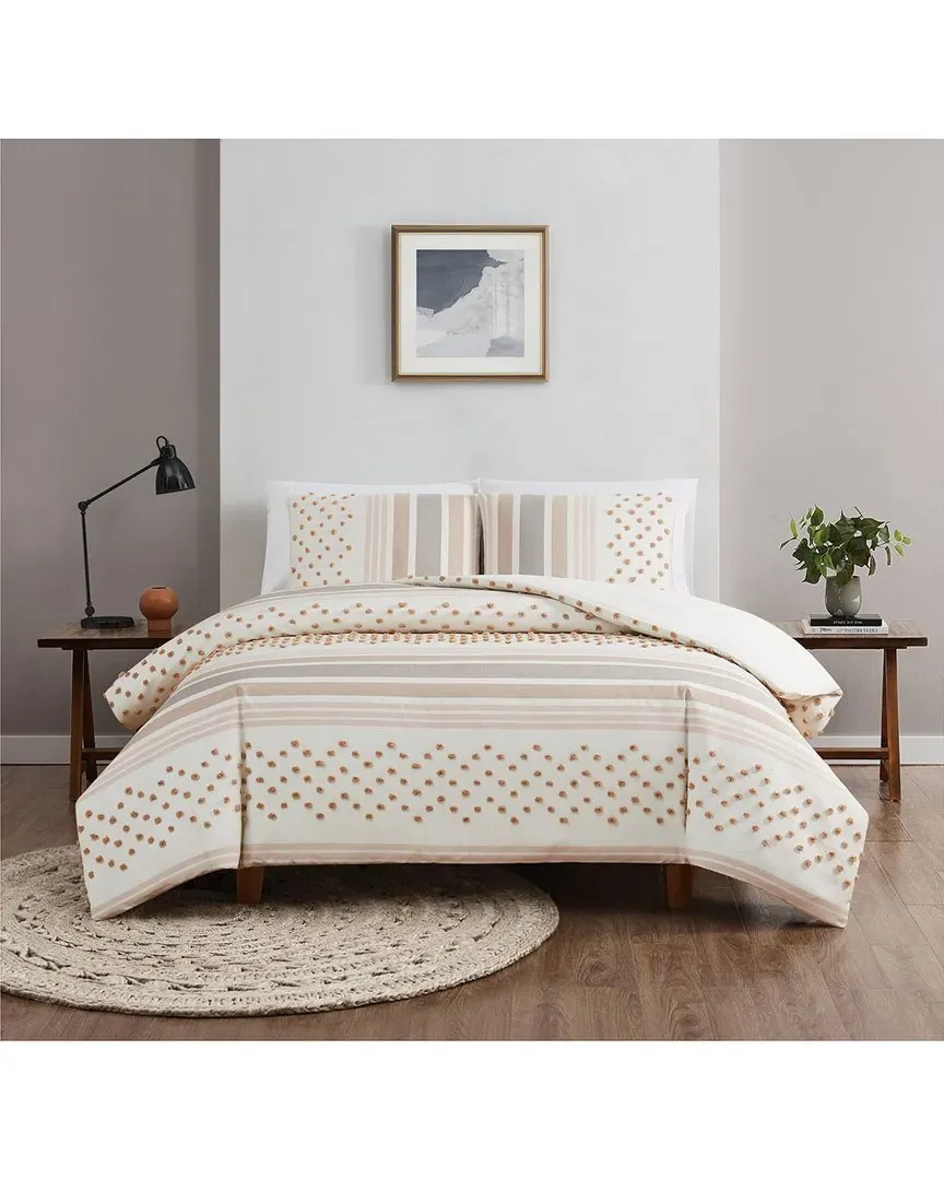 Mia Tufted Duvet Cover Set - Grey, Polyester